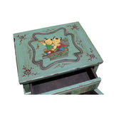 Oriental Distressed Light Avocado Green Graphic Side End Table Nightstand cs5723S