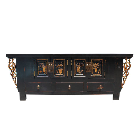 TV console - brown lacquer - carving cabinet