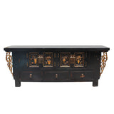 Chinese Distressed Dark Brown Dragon Motif TV Console Table Cabinet cs5727S
