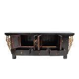 Chinese Distressed Dark Brown Dragon Motif TV Console Table Cabinet cs5727S