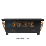 Chinese Distressed Dark Brown Dragon Motif TV Console Table Cabinet cs5727S