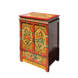 Orange Yellow Tibetan Floral End Table Nightstand Cabinet cs5754S