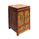 Orange Yellow Tibetan Floral End Table Nightstand Cabinet cs5754S
