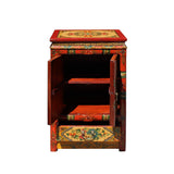 Orange Yellow Tibetan Floral End Table Nightstand Cabinet cs5754S