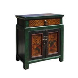 Oriental Distressed Green Yellow Kids Graphic End Table Nightstand cs5772S