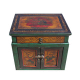 Oriental Distressed Green Yellow Kids Graphic End Table Nightstand cs5772S