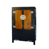 Chinese Black Orange Yellow Graphic  Armoire Wardrobe Cabinet cs5775