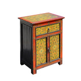 Orange Red Yellow Tibetan Style Floral Pattern End Table Nightstand cs5780S