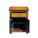 Orange Red Yellow Tibetan Style Floral Pattern End Table Nightstand cs5780S