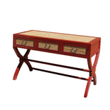 Chinese Rough Distressed Red Rattan Cross Leg Writing Desk Table cs5787S