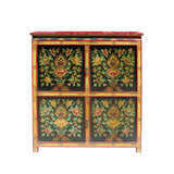 Chinese Tibetan Treasure Color Flower Graphic Credenza Storage Cabinet cs5804S
