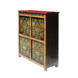 Chinese Tibetan Treasure Color Flower Graphic Credenza Storage Cabinet cs5804S