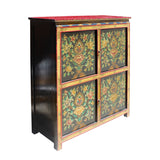 Chinese Tibetan Treasure Color Flower Graphic Credenza Storage Cabinet cs5804S