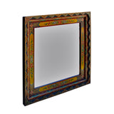 Chinese Tibetan Color Carving Wood Frame Square Mirror cs5837S