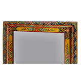 Chinese Tibetan Color Carving Wood Frame Square Mirror cs5837S