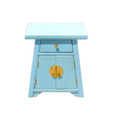 Chinese Distressed Pastel Blue Small A Shape End Table Nightstand cs5838S