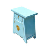 Chinese Distressed Pastel Blue Small A Shape End Table Nightstand cs5838S