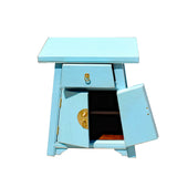 Chinese Distressed Pastel Blue Small A Shape End Table Nightstand cs5838S