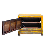Chinese Gansu Style Distressed Orange Yellow Flower Console Cabinet cs5846S