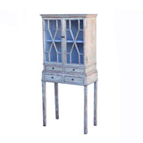 Oriental Shabby Chic Rustic Off White Cream Lacquer Glass Cabinet cs5847S