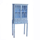 Oriental Shabby Chic Rustic Off White Cream Lacquer Glass Cabinet cs5847S