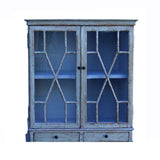 Oriental Shabby Chic Rustic Off White Cream Lacquer Glass Cabinet cs5847S