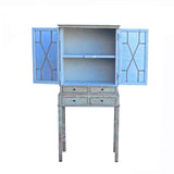 Oriental Shabby Chic Rustic Off White Cream Lacquer Glass Cabinet cs5847S