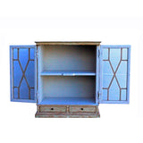 Oriental Shabby Chic Rustic Off White Cream Lacquer Glass Cabinet cs5847S