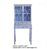 Oriental Shabby Chic Rustic Off White Cream Lacquer Glass Cabinet cs5847S