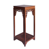 Chinese Light Brown Stain Square Ru Yi Plant Stand Pedestal Table cs5854S