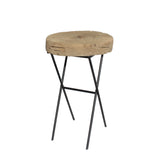 Rustic Raw Wood Round Thick Plank Table Cross Metal Leg Base cs5861S
