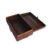 Asian Vintage Brown Stain Rattan Wood Luggage Truck Box cs5882S