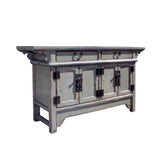 Chinese Distressed Gray Lacquer Low Sideboard Console Table Cabinet cs5899S