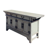 Chinese Distressed Gray Lacquer Low Sideboard Console Table Cabinet cs5899S