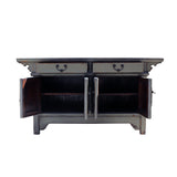 Chinese Distressed Gray Lacquer Low Sideboard Console Table Cabinet cs5899S