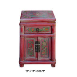 Chinese Rustic Distressed Pink Red Graphic End Table Nightstand cs5901S
