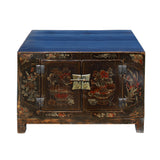 Oriental Chinoiseries Distressed Flower Black Low TV Console Cabinet cs5902S