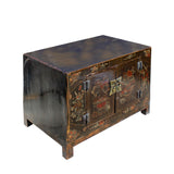 Oriental Chinoiseries Distressed Flower Black Low TV Console Cabinet cs5902S