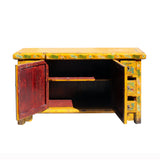 Chinese Distressed Yellow Carving Motif TV Console Table Cabinet cs5905S