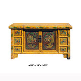 Chinese Distressed Yellow Carving Motif TV Console Table Cabinet cs5905S