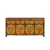 Chinese Tibetan Color Flower Graphic Credenza Sideboard Console Cabinet cs5939S