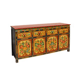 Chinese Tibetan Color Flower Graphic Credenza Sideboard Console Cabinet cs5939S