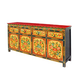 Chinese Tibetan Color Flower Graphic Credenza Sideboard Console Cabinet cs5939S