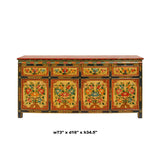 Chinese Tibetan Color Flower Graphic Credenza Sideboard Console Cabinet cs5939S