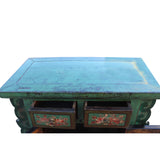 Chinese Distressed Green & Brown Flower Graphic Table Cabinet cs5948S