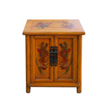 Oriental Distressed Orange Yellow Phoenix Flower End Table Nightstand cs5950S