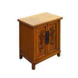 Oriental Distressed Orange Yellow Phoenix Flower End Table Nightstand cs5950S