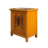 Oriental Distressed Orange Yellow Phoenix Flower End Table Nightstand cs5950S