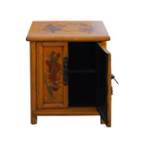Oriental Distressed Orange Yellow Phoenix Flower End Table Nightstand cs5950S