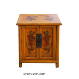 Oriental Distressed Orange Yellow Phoenix Flower End Table Nightstand cs5950S